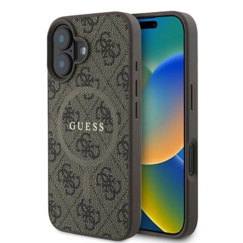 Etui Guess 4G Ring Classic Logo MagSafe na iPhone 16 Plus - brązowe Guess