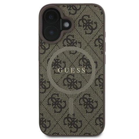 Etui Guess 4G Ring Classic Logo MagSafe na iPhone 16 Plus - brązowe Guess