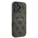 Etui Guess 4G Ring Classic Logo MagSafe na iPhone 16 Plus - brązowe Guess