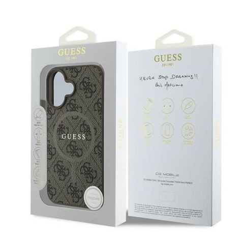 Etui Guess 4G Ring Classic Logo MagSafe na iPhone 16 Plus - brązowe Guess