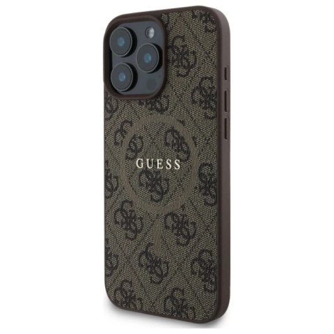 Etui Guess 4G Ring Classic Logo MagSafe na iPhone 16 Pro Max - brązowe Guess