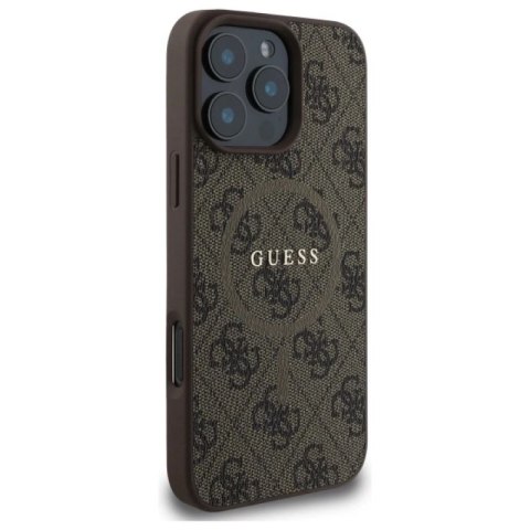 Etui Guess 4G Ring Classic Logo MagSafe na iPhone 16 Pro Max - brązowe Guess
