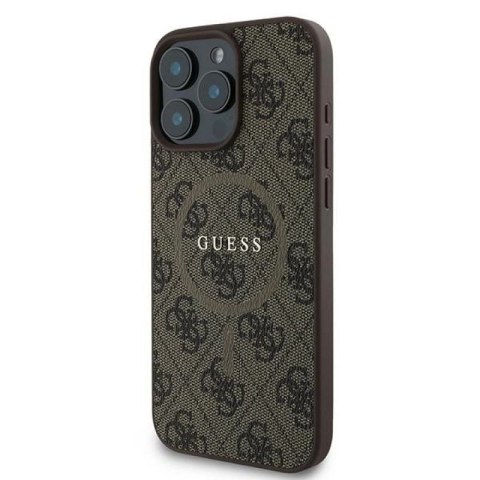 Etui Guess 4G Ring Classic Logo MagSafe na iPhone 16 Pro - brązowe Guess