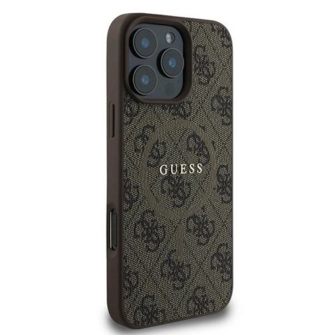 Etui Guess 4G Ring Classic Logo MagSafe na iPhone 16 Pro - brązowe Guess