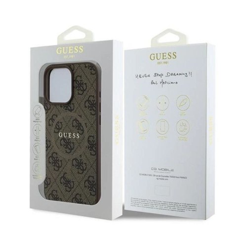 Etui Guess 4G Ring Classic Logo MagSafe na iPhone 16 Pro - brązowe Guess