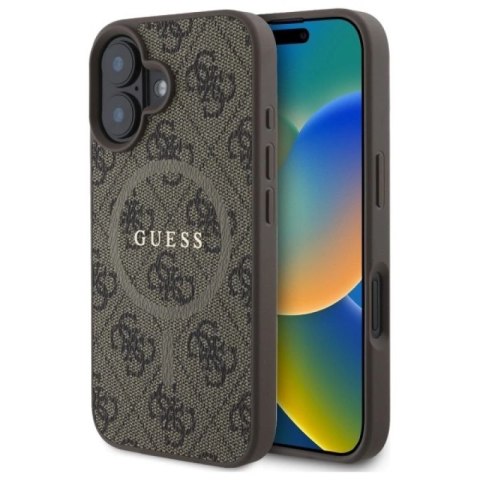 Etui Guess 4G Ring Classic Logo MagSafe na iPhone 16 - brązowe Guess