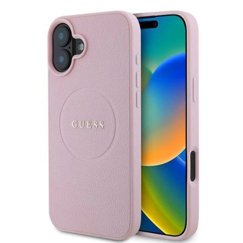 Etui Guess Grained Gold Ring MagSafe na iPhone 16 Plus - różowe Guess