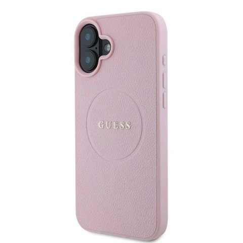 Etui Guess Grained Gold Ring MagSafe na iPhone 16 Plus - różowe Guess