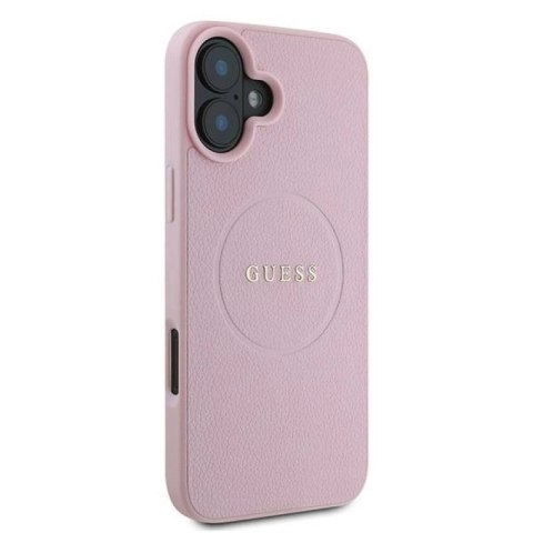 Etui Guess Grained Gold Ring MagSafe na iPhone 16 Plus - różowe Guess