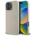 Etui Guess Grained Gold Ring MagSafe na iPhone 16 Pro Max - beżowe Guess