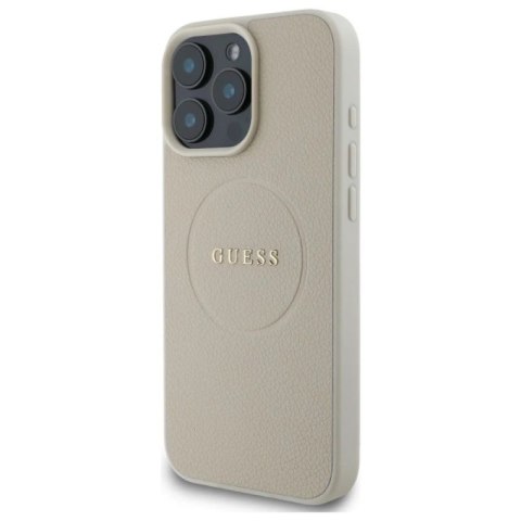 Etui Guess Grained Gold Ring MagSafe na iPhone 16 Pro Max - beżowe Guess