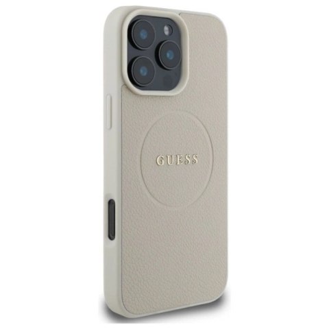 Etui Guess Grained Gold Ring MagSafe na iPhone 16 Pro Max - beżowe Guess
