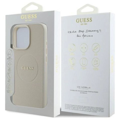 Etui Guess Grained Gold Ring MagSafe na iPhone 16 Pro Max - beżowe Guess
