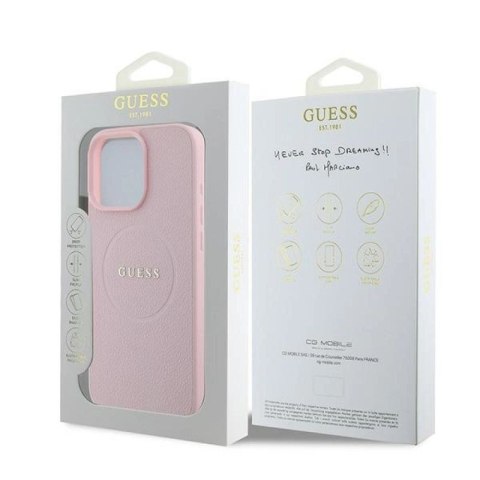 Etui Guess MagSafe Grained Gold Ring na iPhone 15 Pro Max - różowe Guess