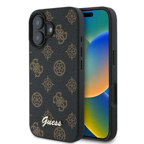 Etui Guess Peony Script MagSafe na iPhone 16 Plus - czarne Guess