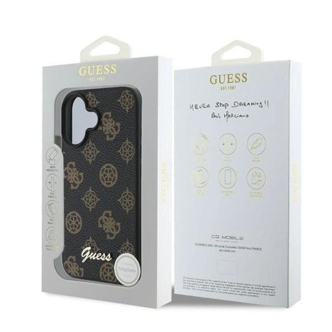 Etui Guess Peony Script MagSafe na iPhone 16 Plus - czarne Guess