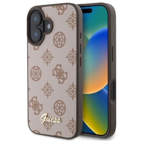 Etui Guess Peony Script MagSafe na iPhone 16 - brązowe Guess