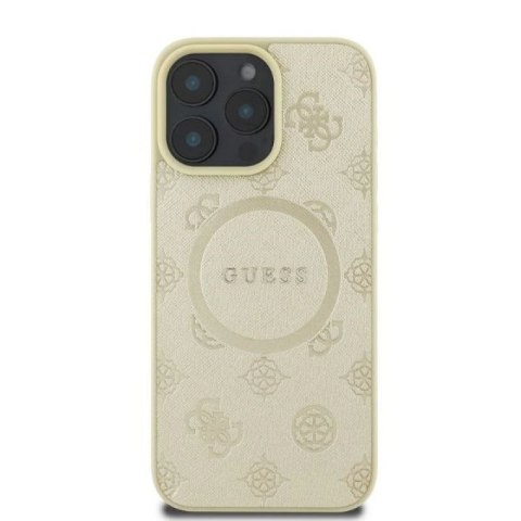 Etui Guess Saffiano Peony Classic Logo MagSafe na iPhone 16 Pro - złote Guess