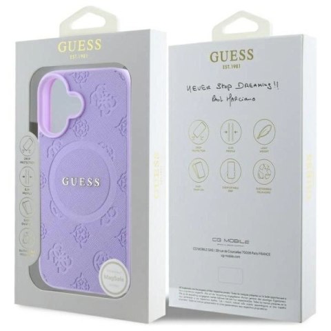 Etui Guess Saffiano Peony Classic Logo MagSafe na iPhone 16 - fioletowe Guess