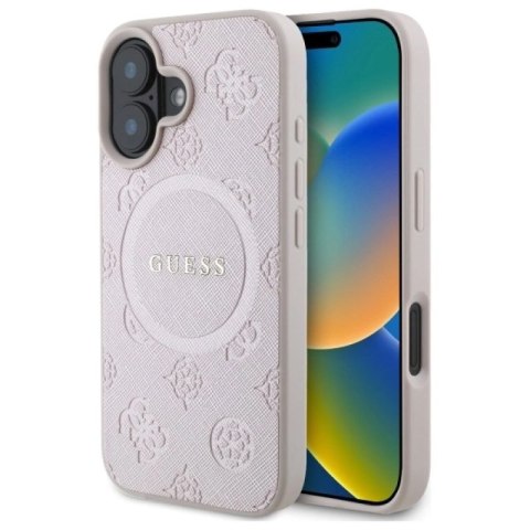 Etui Guess Saffiano Peony Classic Logo MagSafe na iPhone 16 - różowe Guess