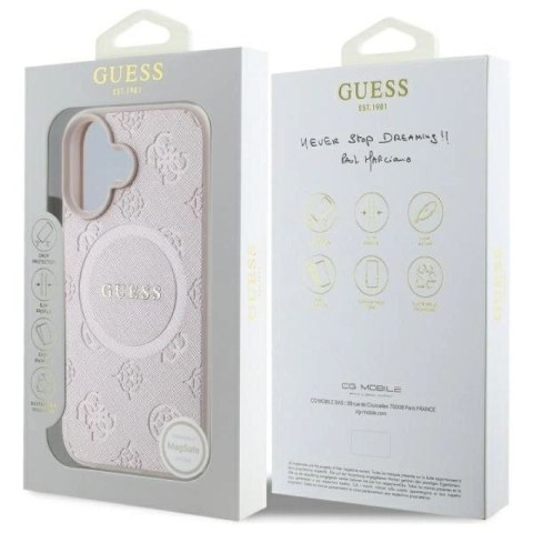 Etui Guess Saffiano Peony Classic Logo MagSafe na iPhone 16 - różowe Guess