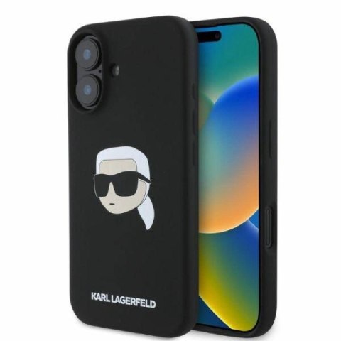 Etui Karl Lagerfeld Silicone Karl Head Print MagSafe na iPhone 16 - czarne Karl Lagerfeld