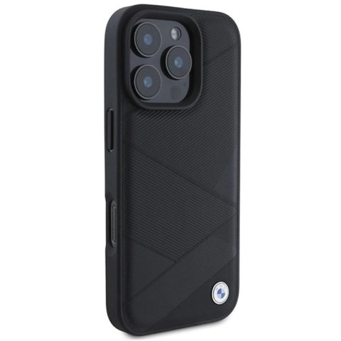 Etui BMW Signature Leather Crossing Lines Pattern na iPhone 16 Pro - czarne BMW