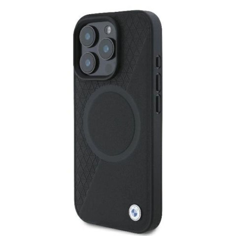 Etui BMW Signature Leather Half Textured & Circle MagSafe na iPhone 16 Pro - czarne BMW