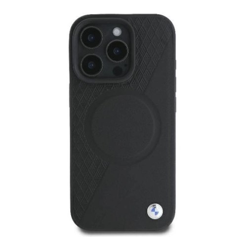 Etui BMW Signature Leather Half Textured & Circle MagSafe na iPhone 16 Pro - czarne BMW