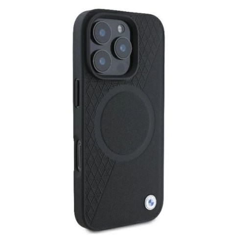 Etui BMW Signature Leather Half Textured & Circle MagSafe na iPhone 16 Pro - czarne BMW