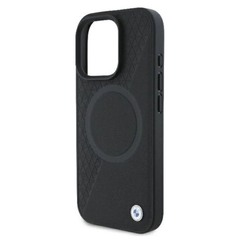 Etui BMW Signature Leather Half Textured & Circle MagSafe na iPhone 16 Pro - czarne BMW