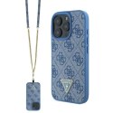 Etui Guess Leather Metal Logo Strass Crossbody na iPhone 16 Pro - niebieskie Guess