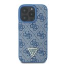 Etui Guess Leather Metal Logo Strass Crossbody na iPhone 16 Pro - niebieskie Guess