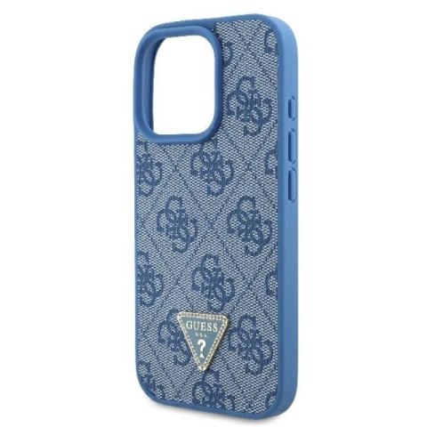 Etui Guess Leather Metal Logo Strass Crossbody na iPhone 16 Pro - niebieskie Guess