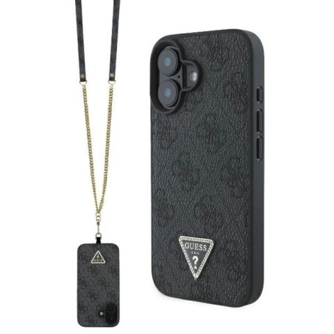Etui Guess Leather Metal Logo Strass Crossbody na iPhone 16 - czarne Guess