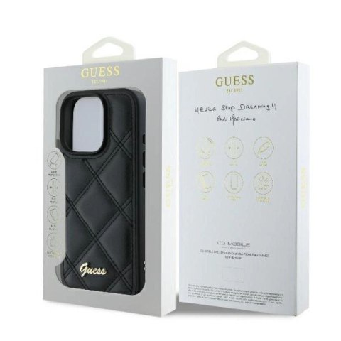 Etui Guess Quilted Metal Logo na iPhone 16 Pro - czarne Guess