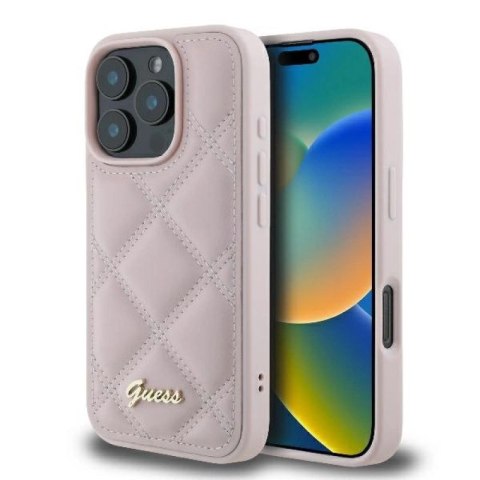Etui Guess Quilted Metal Logo na iPhone 16 Pro - różowe Guess