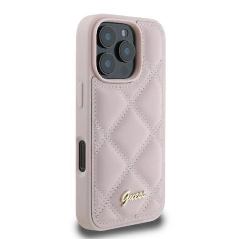 Etui Guess Quilted Metal Logo na iPhone 16 Pro - różowe Guess