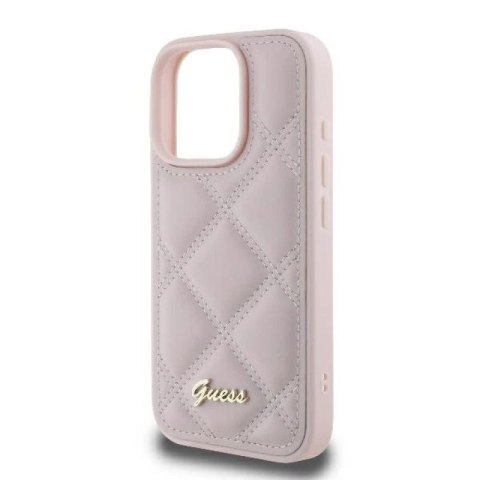 Etui Guess Quilted Metal Logo na iPhone 16 Pro - różowe Guess