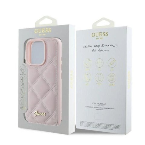 Etui Guess Quilted Metal Logo na iPhone 16 Pro - różowe Guess