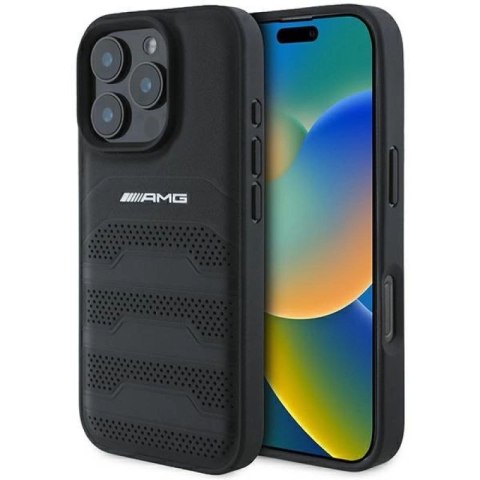 Etui AMG Leather Debossed Lines Black Logo na iPhone 16 Pro Max - czarne Mercedes
