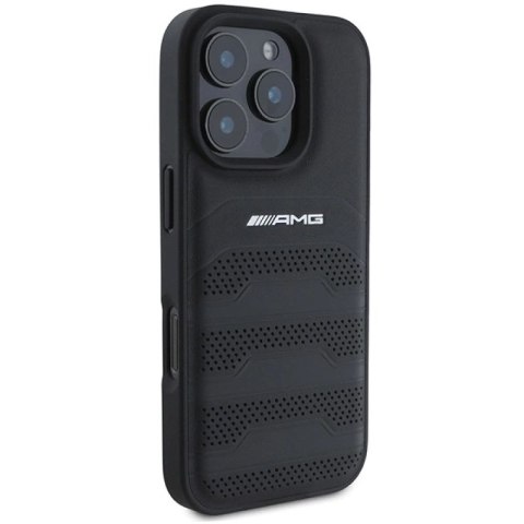 Etui AMG Leather Debossed Lines Black Logo na iPhone 16 Pro Max - czarne Mercedes
