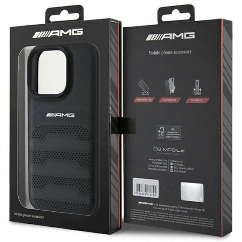 Etui AMG Leather Debossed Lines Black Logo na iPhone 16 Pro Max - czarne Mercedes