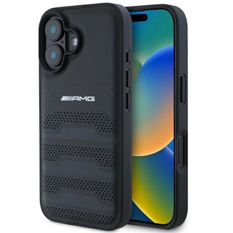Etui AMG Leather Debossed Lines Black Logo na iPhone 16 - czarne Mercedes
