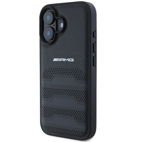Etui AMG Leather Debossed Lines Black Logo na iPhone 16 - czarne Mercedes