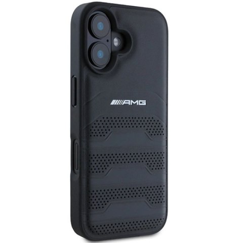 Etui AMG Leather Debossed Lines Black Logo na iPhone 16 - czarne Mercedes