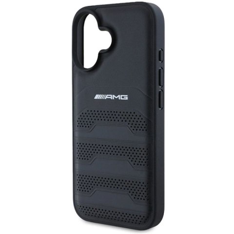 Etui AMG Leather Debossed Lines Black Logo na iPhone 16 - czarne Mercedes