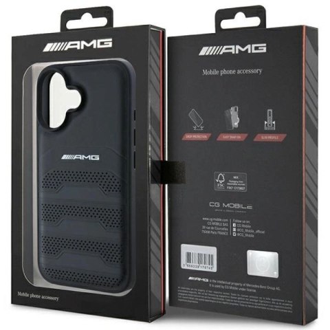 Etui AMG Leather Debossed Lines Black Logo na iPhone 16 - czarne Mercedes