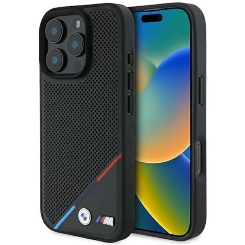 Etui BMW M Perforated Tricolor Line MagSafe na iPhone 16 Pro - czarne BMW