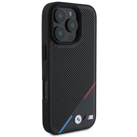 Etui BMW M Perforated Tricolor Line MagSafe na iPhone 16 Pro - czarne BMW